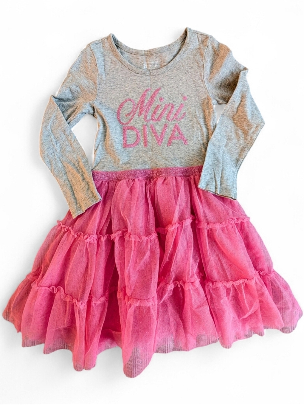 The Children's Place Girls Grey Top with Pink Tulle 'Mini Diva' Dress Size 5T